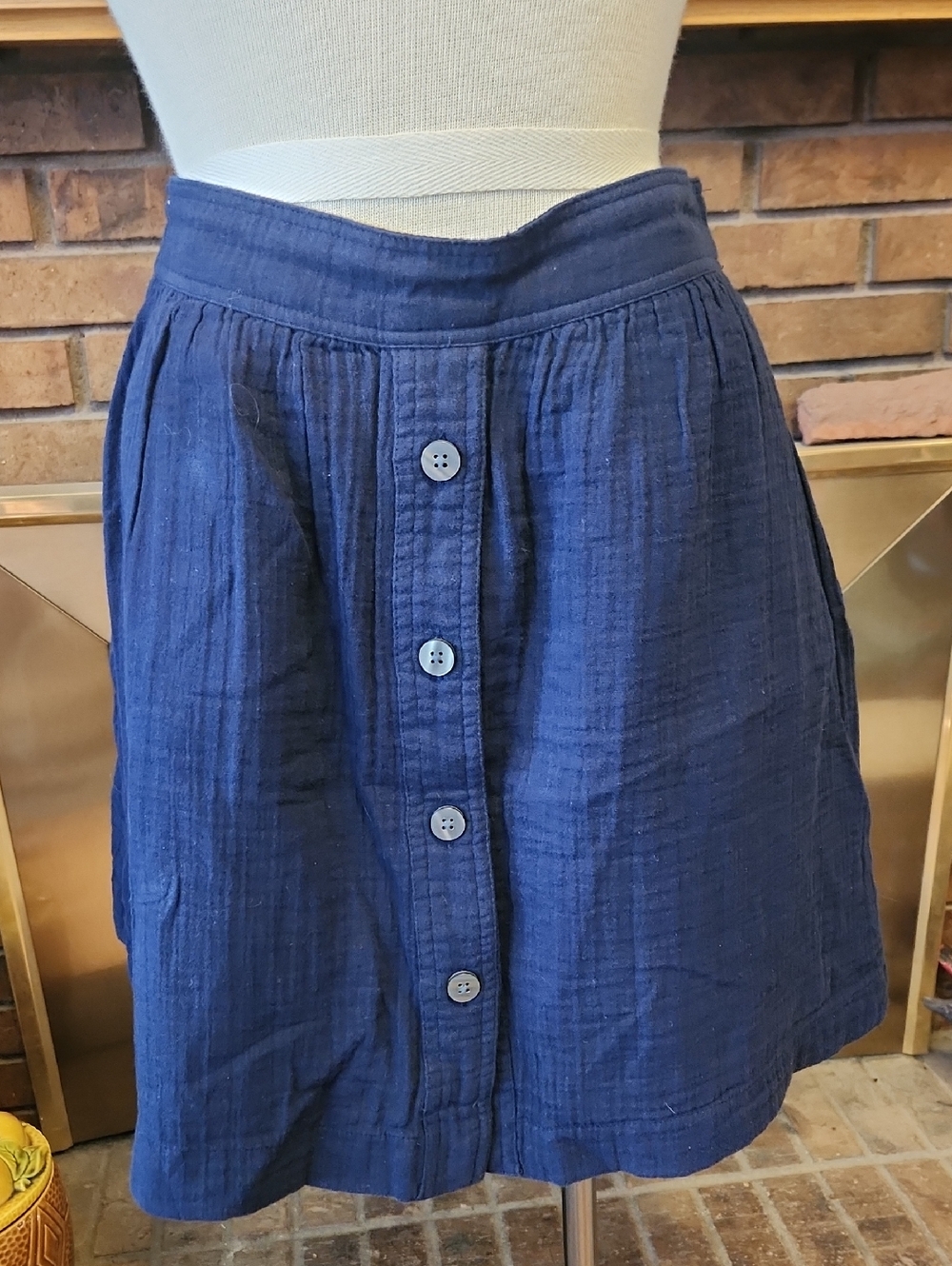 GAP Navy Elastic-Waist Skirt Gauzy 100% Cotton 2 Pockets Size Medium Summer Soft